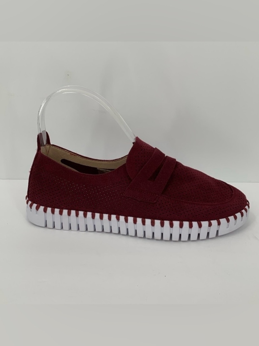 Ilse Jacobsen Tulipu penny loafer shoe red wine white platform comfort 36 6